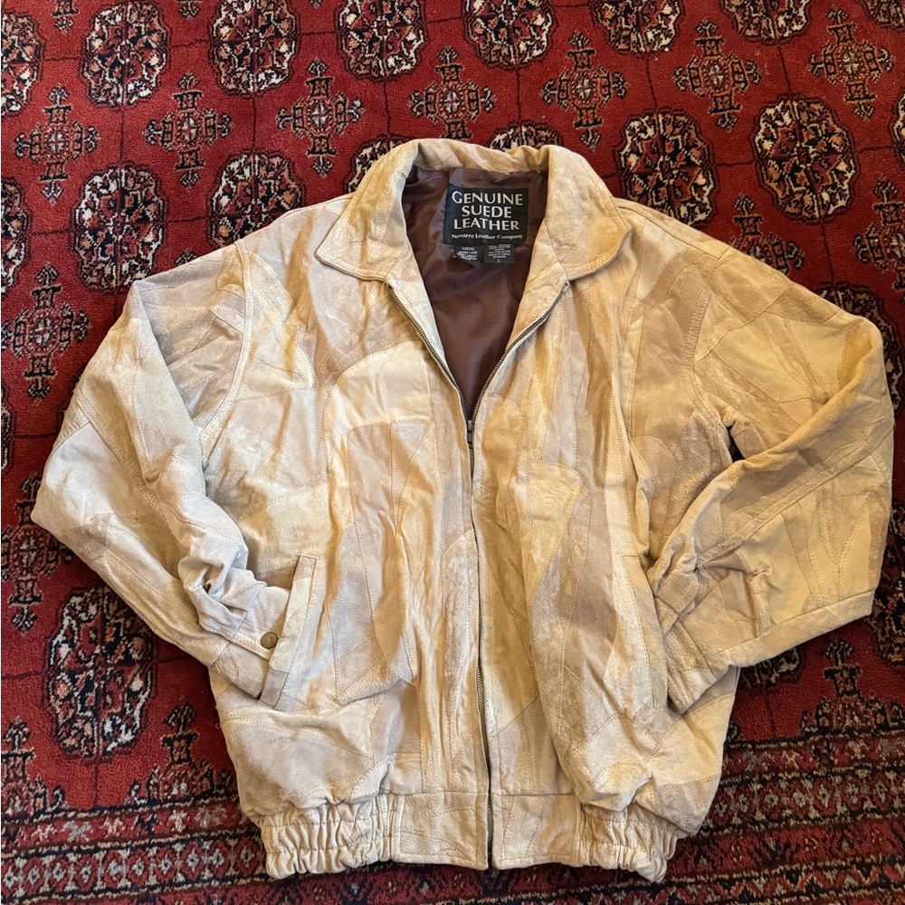 Genuine Leather, Bomber Varcity Jacket in Beige